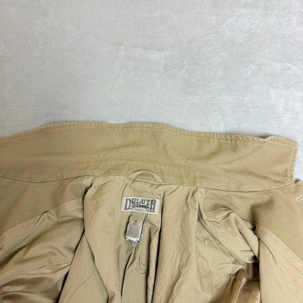 Duluth Trading Blazer Chore Jacket Men M Khaki Canvas Workwear Elbow Patch EUC